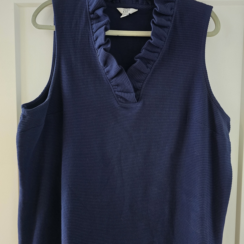 Crown & Ivy Navy Blue Ruffle V-Neck Top, XXL
